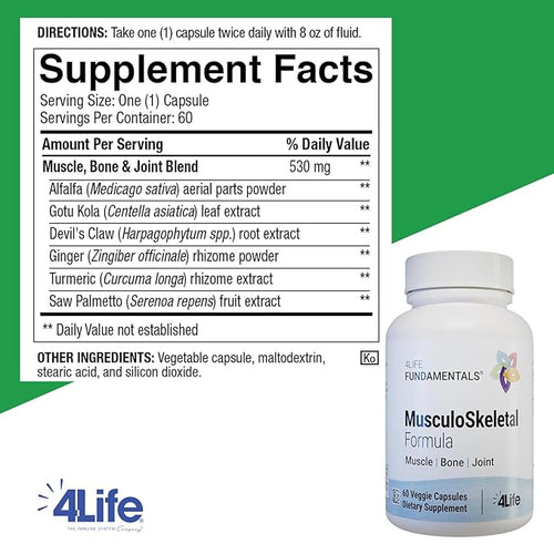 4Life Musculoskeletal Formula - Devil’s Claw Turmeric Gotu Kola and Alfalfa for Bone Joint Muscle and Tissue Health - 60 Veggie Capsules