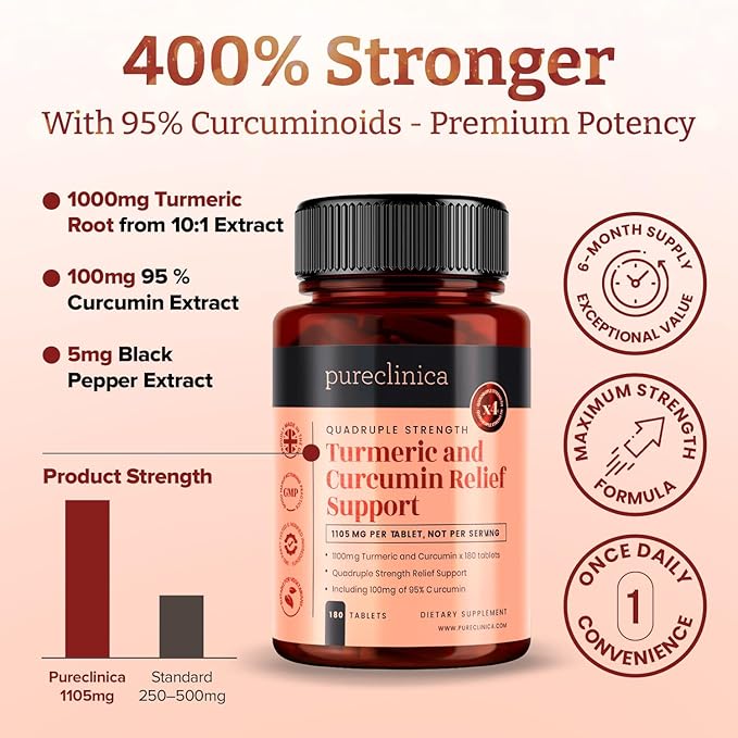 1100mg Turmeric and Curcumin x 180 Tablets - 6 Months Supply - w/95% Curcumin &amp 5mg Black Pepper Extract