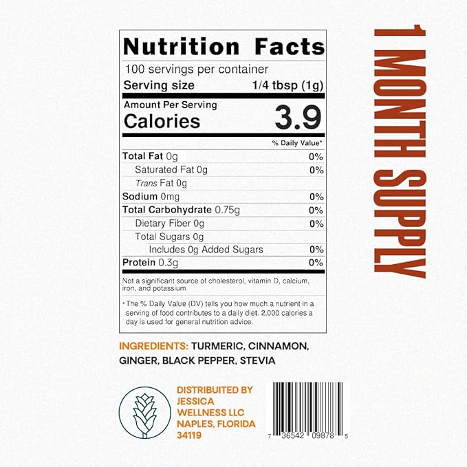 JESSICA WELLNESS Magical Turmeric Ginger Cinnamon Tea Black Pepper and Stevia | Ginger Turmeric Cinnamon Tea Organic Blend | 3.5 oz