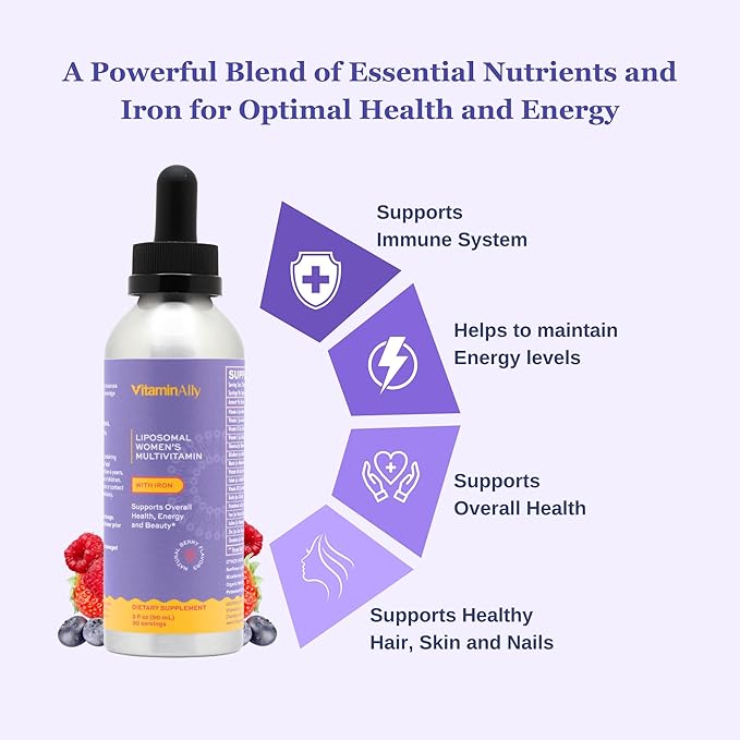 Women's Multivitamin liposomal Liquid Drops with Iron | 30 Day Supply | 3 FL Oz | Non-GMO | Gluten Free | Supports Overall Health Energy and Beauty