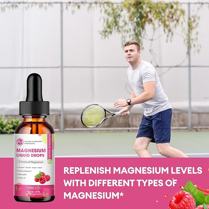 (3 Pack) Magnesium Liquid Drops - 8 in 1 Magnesium Complex Supplement with Magnesium Glycinate Citrate Malate Taurate for Brain Night Muscle Bone Cramps Raspberry Flavor