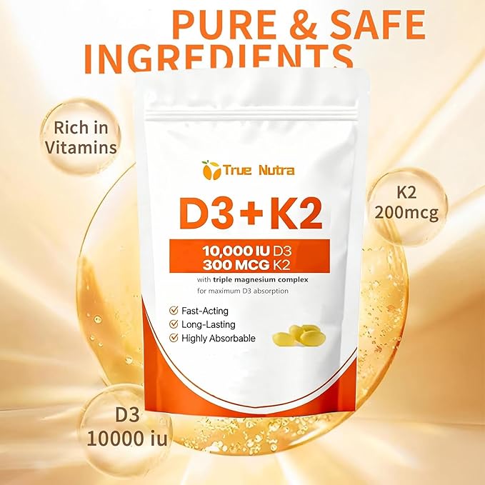 D3 K2Vitamin D3 K2 10000 IU Magnesium Supplement Non-GMO Gluten-FreeSupports Immune &amp Energy 300 Coconut Oil Softgels