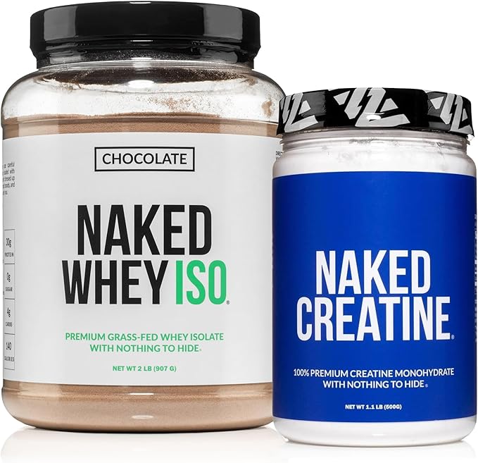 NAKED Chocolate Whey Isolate Protein Powder (24 Servings) Pure Micronized Creatine Monohydrate 500g (100 Servings) – Grass-Fed Bulk Non-GMO Gluten Free Soy Free