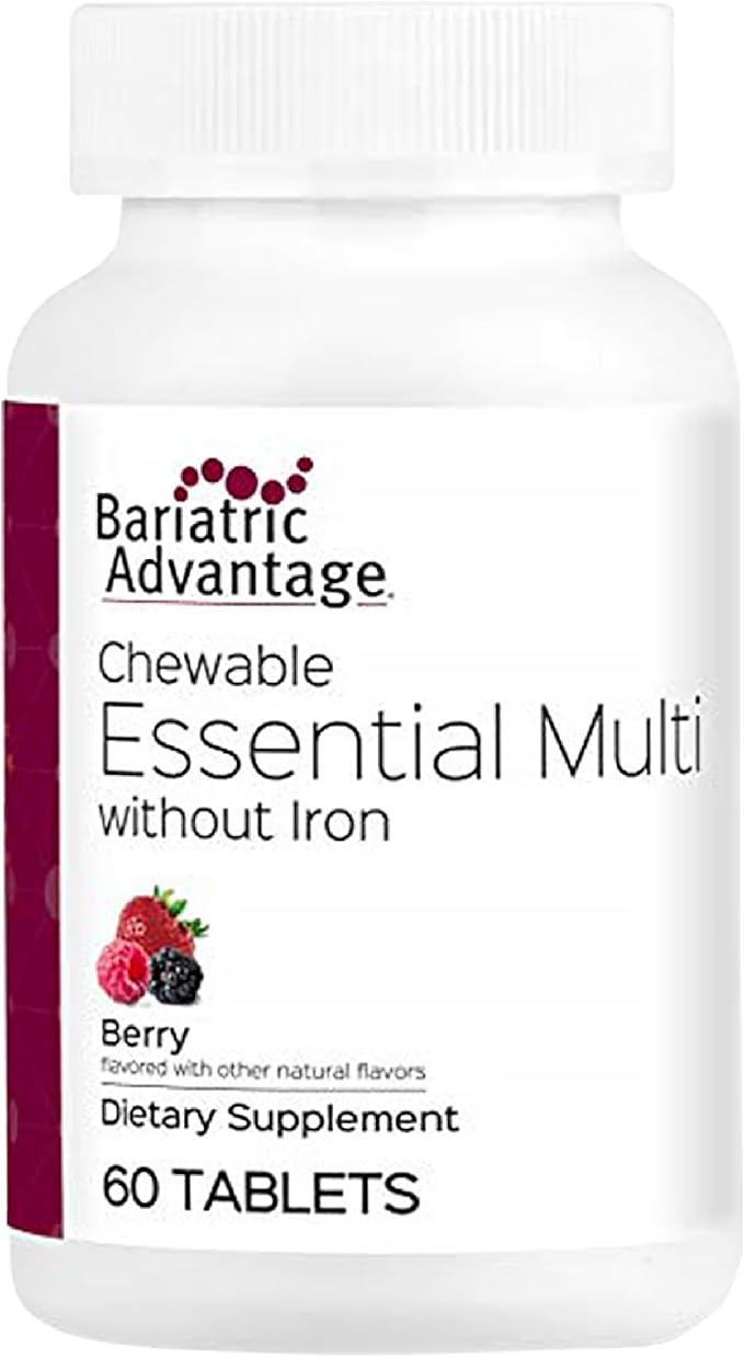 Bariatric Advantage Chewable Essential Multivitamin Without Iron - 200 DV of Key Nutrients - Trace Mineral Support* - Multivitamins for Bariatric Patients - Berry - 60 Count