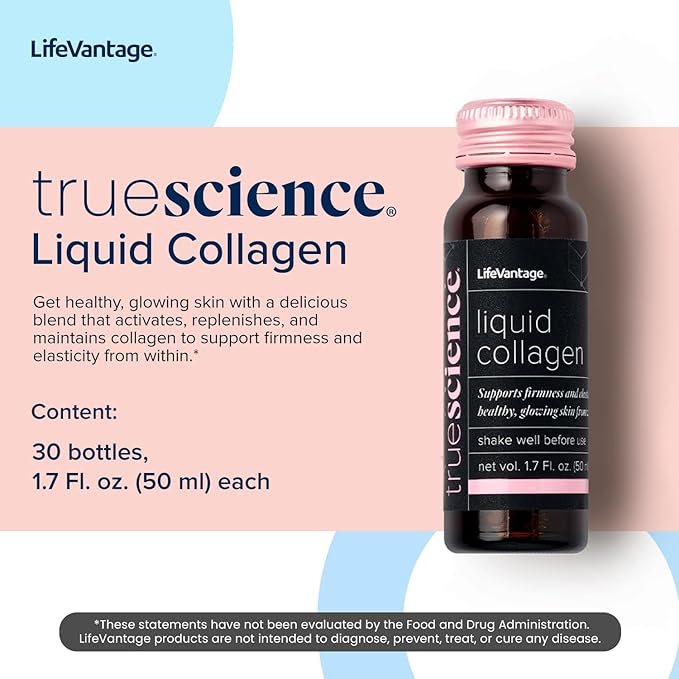 TrueScience Liquid Collagen Drink for Glowing &amp Firmer Looking Skin Collagen Peptides Supplement for Women &amp Men Anti-Aging Skin Hydration &amp Radiance Support 10 Bottles x 1.7 fl oz
