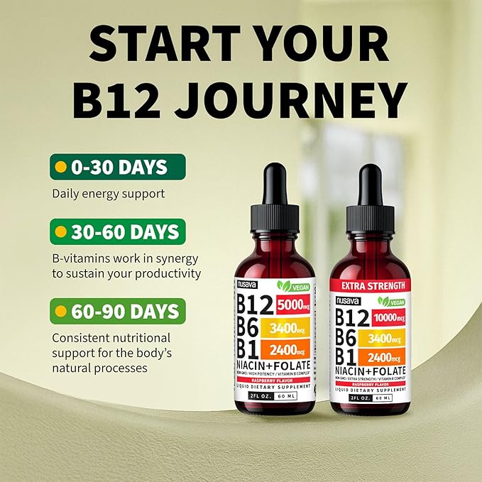 (2 Pack) Vitamin B12 and B6 Liquid Drops B12 Sublingual Vitamin B Complex - B 12 Vitamin 5000mcg - B12 Methylcobalamin for Energy Brain and Heart Support with 27200 mcg Raspberry 80 Servings