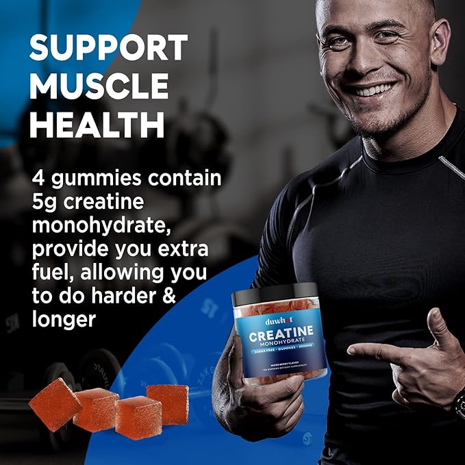 Creatine Monohydrate Gummies for Men Creatine Monohydrate Chewables 5g Per Serving Vegan Sugar Free Mixberry Flavor 120 Count