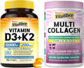 Multi Collagen Peptides Powder 8oz &amp Vitamin D3 K2 10000 IU