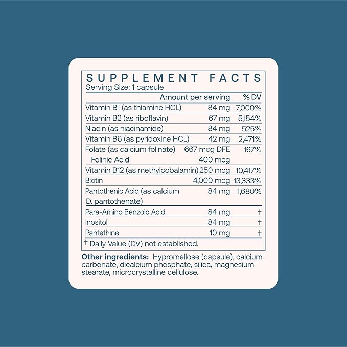 BodyBio - Vitamin B Complex Including B1 B2 B3 B5 B6 Methyl B12 Folinic Acid 5-MTHF and B7 to Supports Alertness Metabolism &amp Immune System 90 Capsules