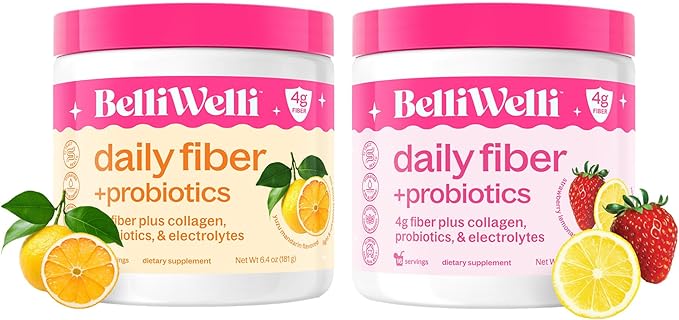 Daily Fiber Supplement Bundle with Collagen Probiotics &amp Electrolytes – Strawberry Lemonade &amp Orange Yuzu Mandarin Flavors – Supports Digestive Health Gut Balance &amp Debloating – 32 Servi