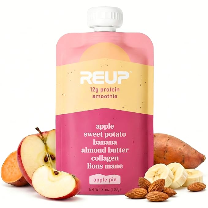 Reup Collagen Protein Smoothie - 12g Protein 10g Collagen Dairy Free Ready to Drink - High Protein Snacks for Adults Dairy Free Protein Shakes Protein Pouches Adult Smoothie Pouches - 8 Count