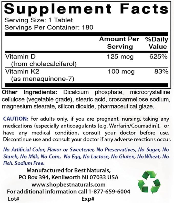Best Naturals CoQ10 600 mg &amp Vitamin K2 (MK7) with D3