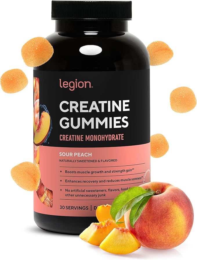 LEGION Creatine Monohydrate Gummies - Clean Creatine Chewables for Muscle Gain Improving Endurance &amp Post Workout Recovery - Creatine Supplement for Maximum Absorption (Sour Peach)