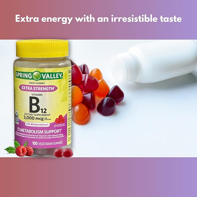 Vitamin B12 3000mcg Gummies Extra Strength- Raspberry Flavored100 Count (Pack of 2)