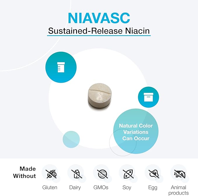 XYMOGEN NiaVasc - Sustained-Release 500 mg Niacin - Supports Healthy Blood Lipids &amp Normal Carotid Intima-Media Thickness - Vegetarian Non-GMO &amp Gluten Free - 360 Capsules