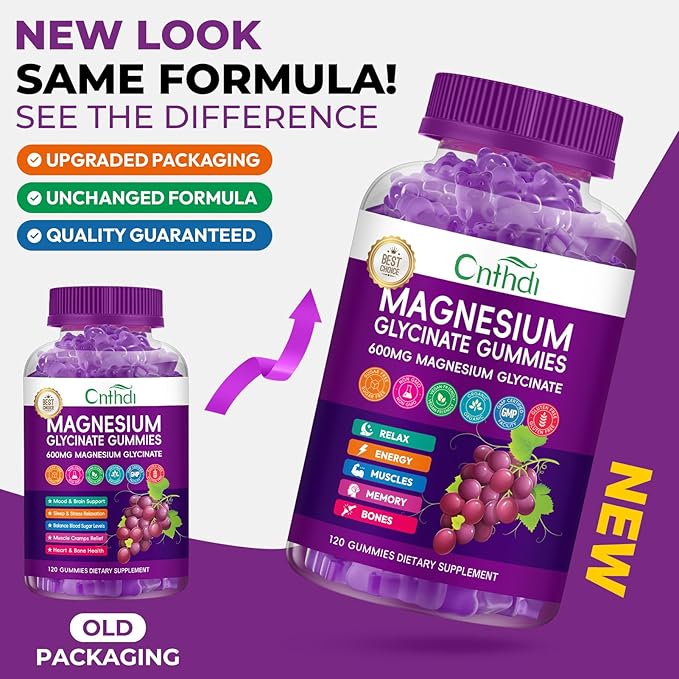 Magnesium Glycinate Gummies 600mg Sugar Free Chewable Magnesium Gummies with Black Currant for Men &amp Women Supports Evening Routine &amp Inner Balance No Melatonin Vegan 60 Days Supply