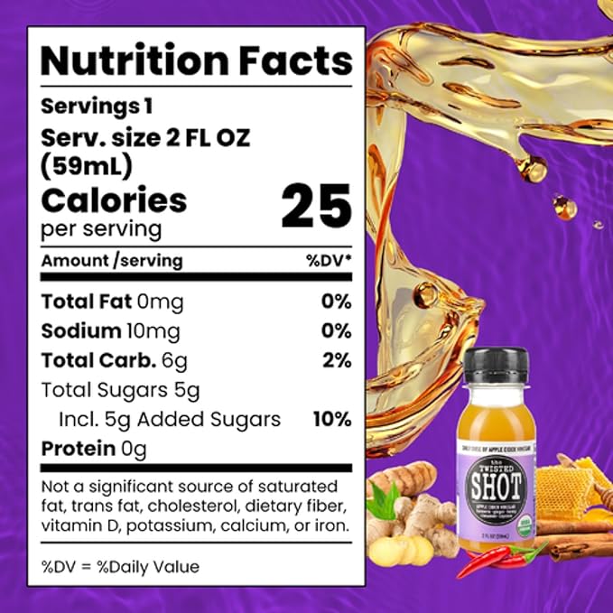 The Twisted Shot | Organic Apple Cider Vinegar Wellness Shots with Ginger Turmeric Honey Cinnamon &amp Cayenne | Supports Digestion Immunity &amp Gut Health | 32 oz Bottle + Twelve 2 oz Minis