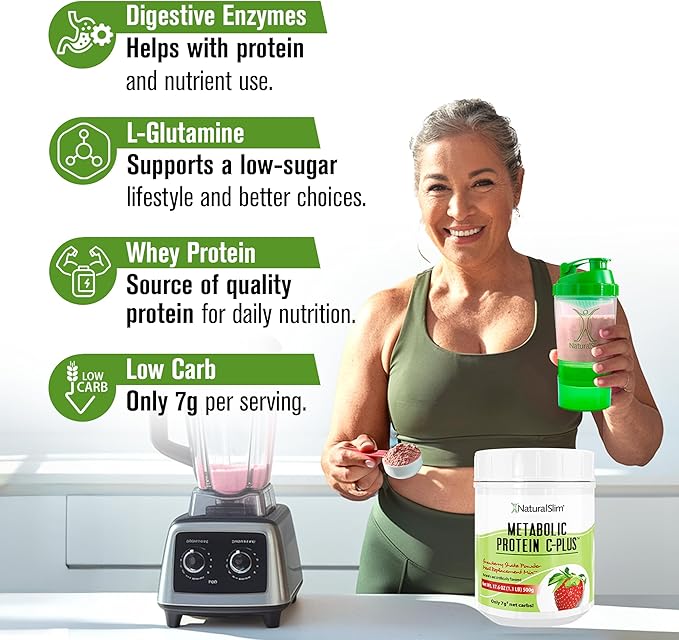 Metabolic Protein C-Plus Whey Protein Powder &amp Shake Meal Replacement with Vitamin C L-Glutamine &amp Digestive Enzymes Low Carb Protein Drink Support Metabolism Energy &amp Gut health 1.1lb