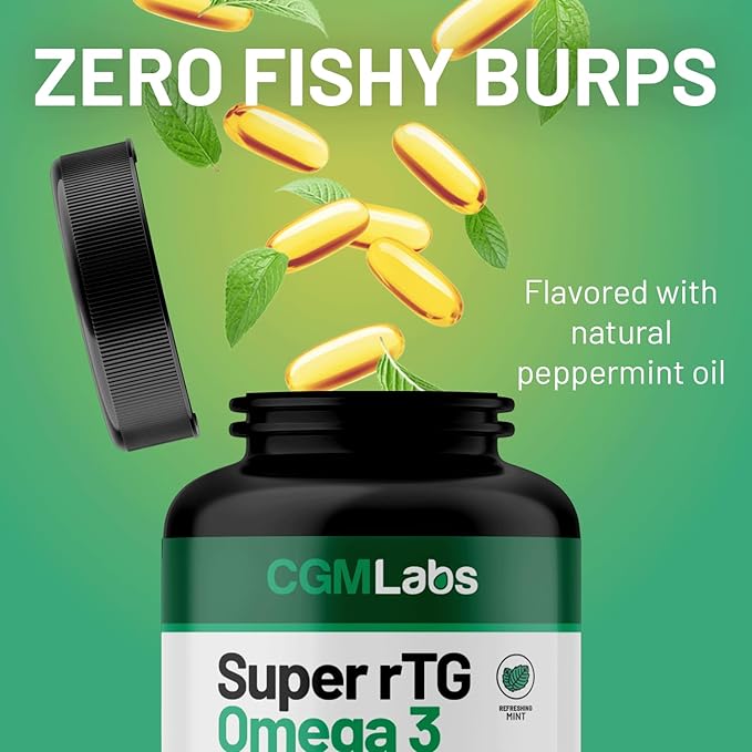 rTG Omega 3 Norwegian Fish Oil with CoQ10 Dietary Supplement- Heart Health &amp Antioxidant Support with Vitamins D &amp E – 2000 mg Sustainably Sourced – Super rTG Omega 3 180 Softgels by CGM Labs