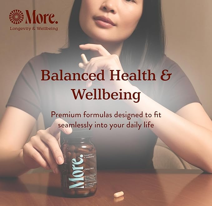 More. Longevity &amp Wellbeing Chill Pill – Premium Mood Support with Adaptogens Ashwagandha Supplements Antioxidants Amino Acid &amp Plant Extracts for Stress Support &amp Digestion – No Filler