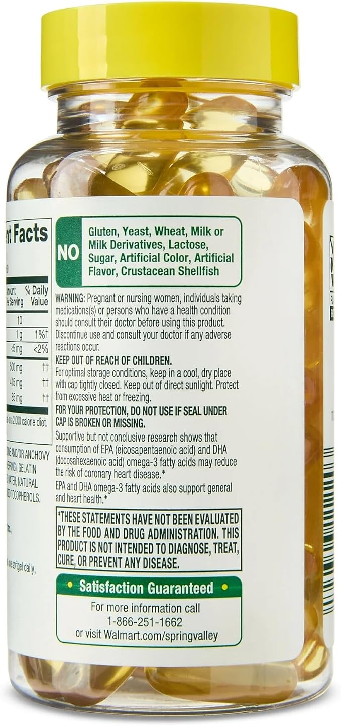 SUREFECT Spring Valley Daily Maintenance Omega-3 from Fish Oil Dietary Supplement Softgels for General &amp Heart Health Support Lemon Flavor 500 mg 60 Count Organizer.