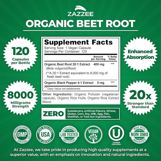 Zazzee Organic Anti Aging Healthy Heart Support Bundle | Antioxidant Rich USDA Organic Beet Root Extract Plus Pomegranate Extract Capsules | Non-GMO Vegan &amp ISO Lab Tested