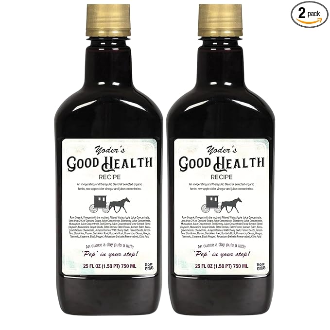 Yoder’s Good Health Recipe Apple Cider Vinegar Liquid Complex 25 oz Amish Harvest Herbal Tonic with Elderberry Juice Organic Wildcrafted Herbs Raw Detoxifying Antioxidants (2)