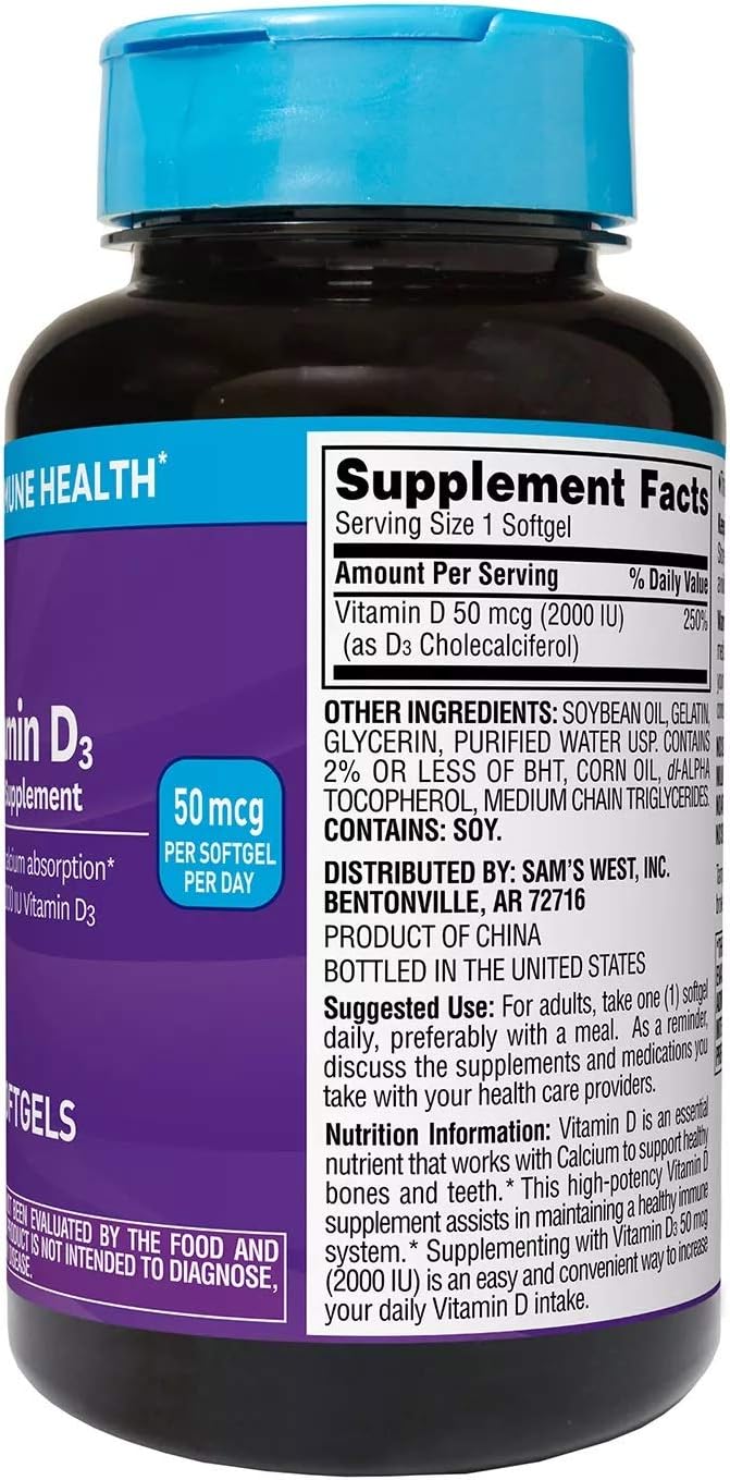 Members Mark Vitamin D3 50 mcg (2000 IU) Dietary Supplement (400ct) (Pack of 4)