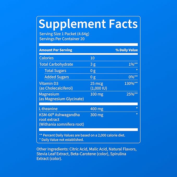 Nello Supercalm Powdered Drink Mix Cortisol Reducer and Sleep Aid Supplement L Theanine Ksm-66 Ashwagandha Magnesium Glycinate Vitamin D 3 No Sugar Non GMO On The Go 20 Ct Cucumber Lime