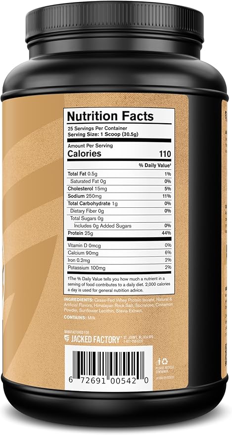 Jacked Factory Authentic ISO Grass Fed Whey Protein Isolate Powder - Low Carb Non-GMO Muscle Building Protein w/No Fillers Post Workout Recovery Cinnamon Cereal Splash - 25 Servings