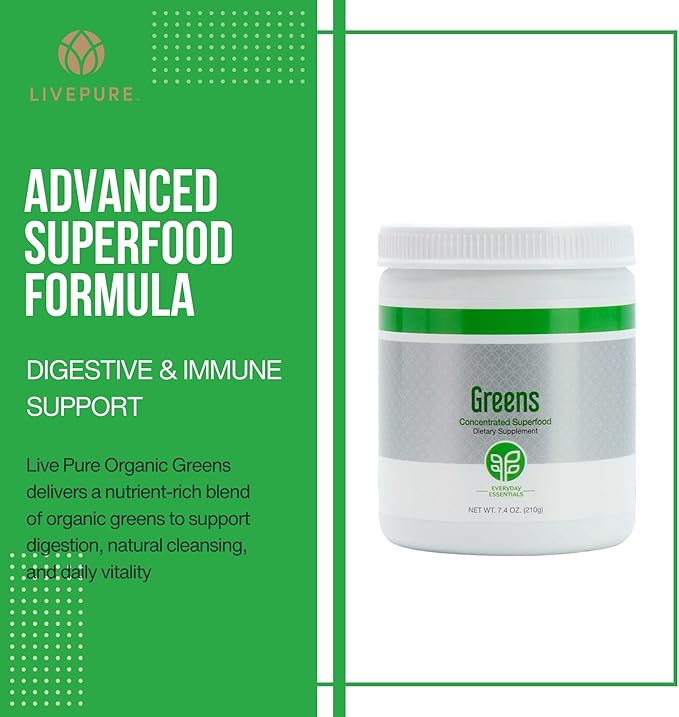 Pure Greens 210g - Greens Powder with Superfoods Antioxidants and Phytonutrients with Four Proprietary Blends. Easily Mix with Water or Juice. Vegan-Friendly Naturally Sweetened with Stevia.