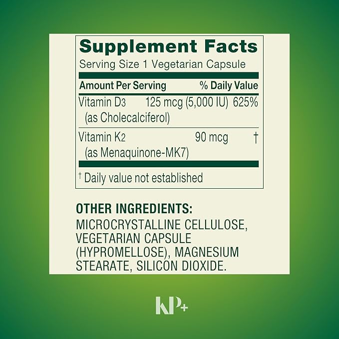 KP+ Vitamin K2 + D3 | Bone &amp Immune Health | Gluten Free | 90 Vegetarian Capsules | Pack of 2