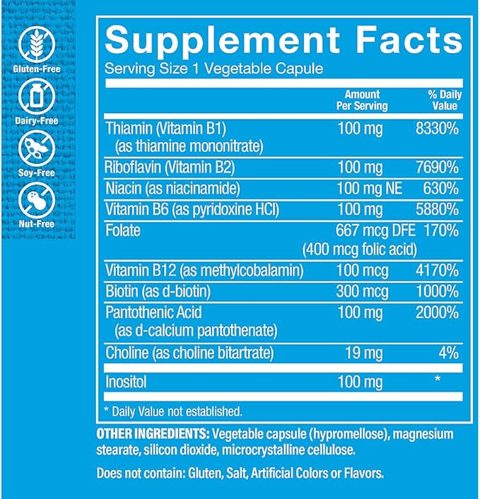 The Vitamin Shoppe B-Complex 100 - Complete B Vitamin Formula | Energy Metabolism &amp Nervous System | 300 Veggie Caps | High Potency