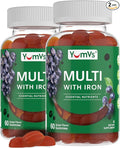 YUM-V'S Iron Gummies - Multivitamin Iron Supplement with Vitamin C A B &amp Zinc Supports Blood Oxygen Vegan Supplements for Women Men &amp Kids for Growth and Development - Grape Flavor | 2-Pa