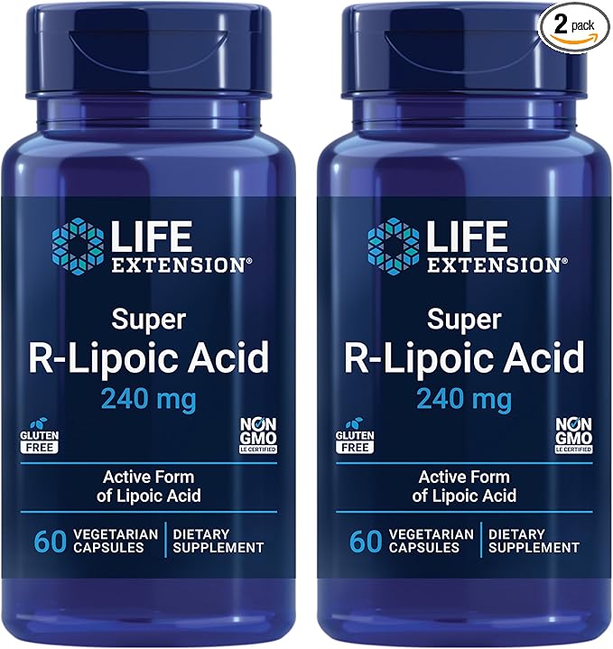 Life Extension Super R-Lipoic Acid – Healthy Aging oxidative Stress Defense – with 240 mg of Active R-Form of R-Lipoic Acid – Gluten-Free – Non-GMO – Vegetarian – 60 Capsules (2 Pack)