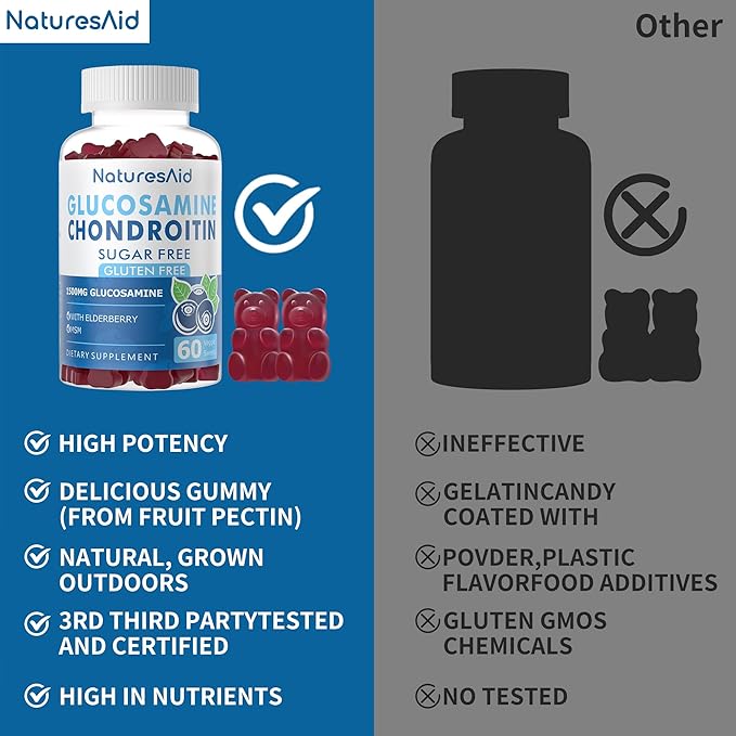 Natures Aid Glucosamine Chondroitin Gummies with MSM &amp Elderberry Extra Strength - Joint Support Antioxidant Immune Support Supplement for Adults Men &amp Women.(2 Pack)