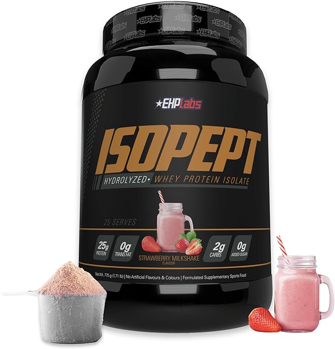 IsoPept Hydrolyzed Whey Protein Powder by EHPlabs - 100% Whey Protein Isolate &amp Hydrolysate 27g of Protein Non-GMO Gluten Free Fast Absorbing Easy Digesting 27 Serves (Strawberry Milkshake)