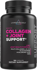 Livingood Daily Collagen + Joint Support Grass Fed Multi Collagen Peptides I III V X with Hyaluronic Acid Joint Support Supplement for Women &amp Men Hair Skin Nails Keto &amp Gluten Free 120 C