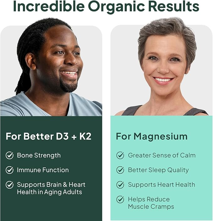 Organics Ocean Muscle Bone Heart &amp Sleep Wellness Bundle – Chelated Magnesium Glycinate with Zinc &amp VIT D3 and K2 Supplements for Muscle Function Calcium Absorption &amp Vascular Health