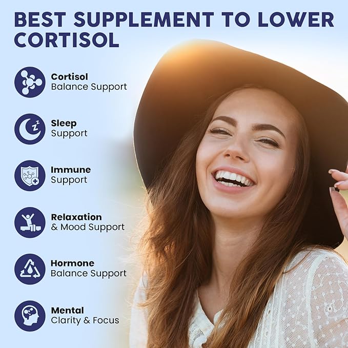 Cortisol Supplements for Women - Cortisol Manager Liquid Drops with Magnesium Ashwagandha &amp Rhodiola rosea L-theanine - Promotes Relaxation &amp Better Sleep Mood Blueberry Flavors 1FL.OZ(2P