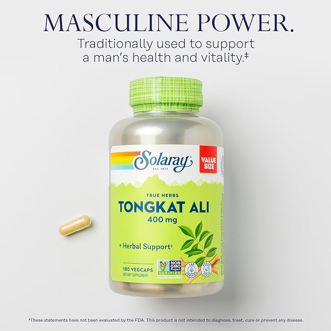 SOLARAY Tongkat Ali 400 mg - Longjack Tongkat Ali for Men - Herbal Support for Men's Health and Vitality - Vegan Non-GMO Lab Verified - 180 Servings 180 VegCaps