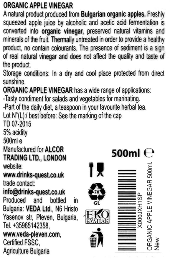 Veda Pleven Organic Apple Cider Vinegar (with mother) 500ml