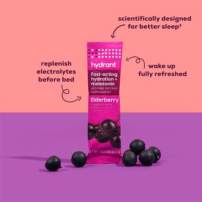 HYDRANT Bundle Energy + Sleep 60 Stick Packs Electrolyte Powder Rapid Hydration Mix Variety Pack Sleep + Energy Blend L-Theanine Caffeine Melatonin Magnesium &amp Chamomile
