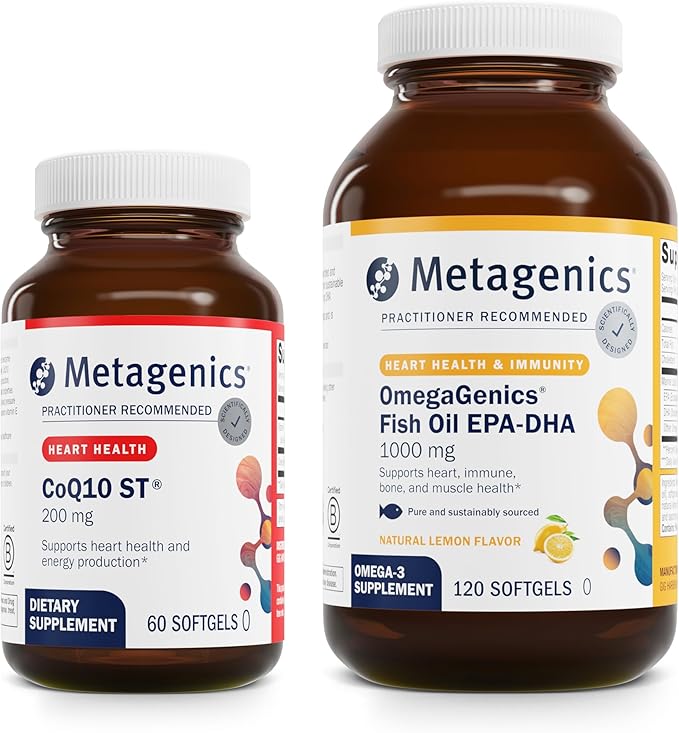 Metagenics Bundle - CoQ10 ST-200 &amp OmegaGenics EPA-DHA 1000-60 Softgels CoQ10 for Heart Health &amp Energy Production Support* - 120 Softgels of EPA-DHA 1000 for Heart Health &amp Immune System