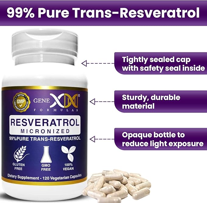 Genex Formulas 99% Micronized Trans-Resveratrol with BioPerine for Absorption 1000mg | Pure Organic Pharmaceutical Grade Trans-Resveratrol Capsules for Healthy Aging 120 Capsules (3)