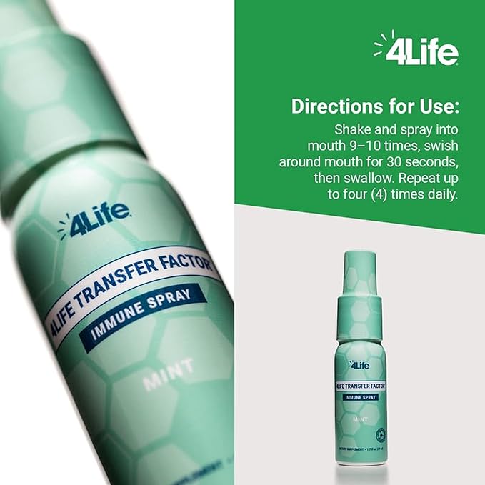 4Life Transfer Factor Immune Spray - Supports Mouth and Throat Immune Health with Zinc Marshmallow Root Extract - Mint Flavor - 1.7 oz
