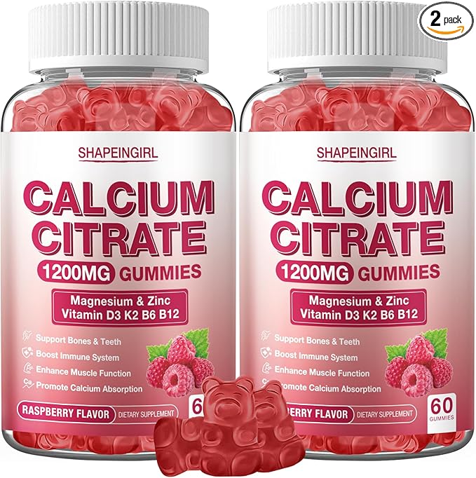 1200mg Calcium Citrate with Vitamin D3 K2 B6 &amp B12 Calcium Supplements for Women &amp Men Plus Magnesium Zinc for Bones Muscle &amp Immune Support High Absorption 120 Calcium Gummies Raspb