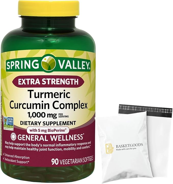 Spring Valley Turmeric Curcumin 1000 mg- Complex Extra Strength 90 softgels (Pack of 1) Set by Basket Goods