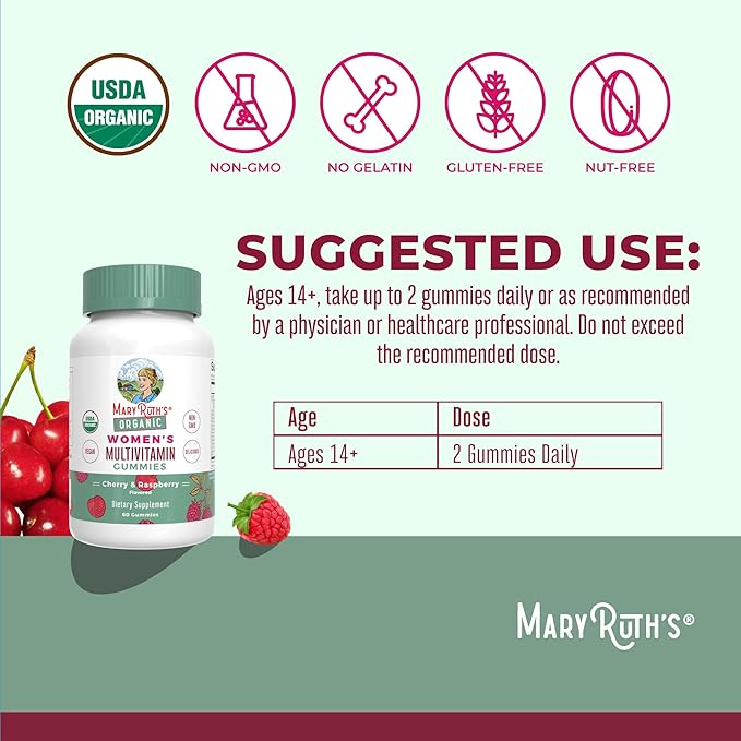 MaryRuth's Multivitamin Gummies for Women (Cherry &amp Raspberry) &amp Iron Liquid Supplement (Berry) | Clean Label Project Verified® | USDA Organic Vegan Non-GMO | Beauty Immunity &amp Overall