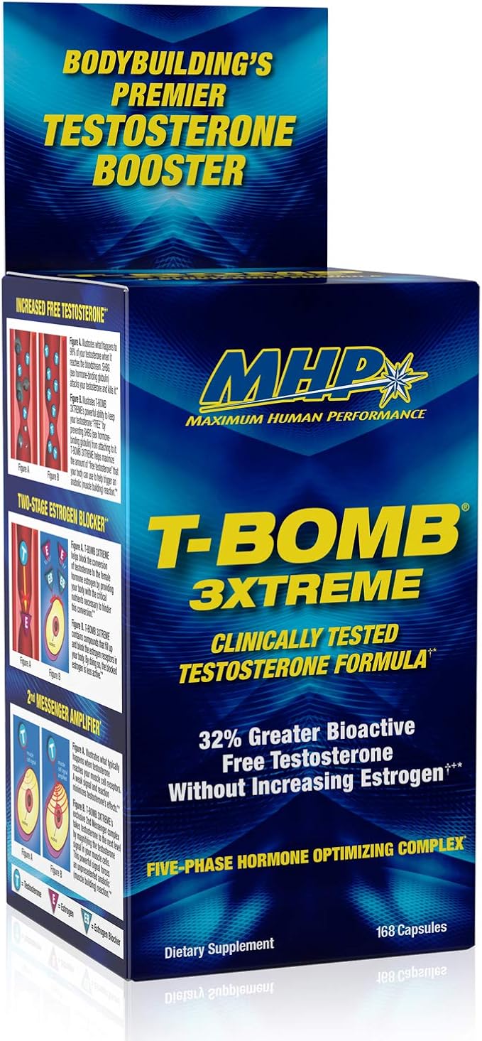 MHP T-Bomb 3xtreme Clinically Tested Testosterone Booster for Men Increase Libido 168 Count